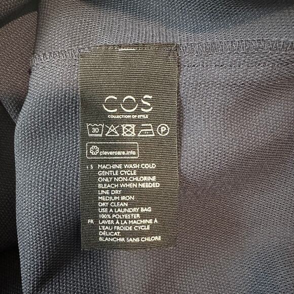 COS Layered Shift Dress Twill 3/4 Sleeve Midi Sheath, Navy Blue - Picture 11 of 12